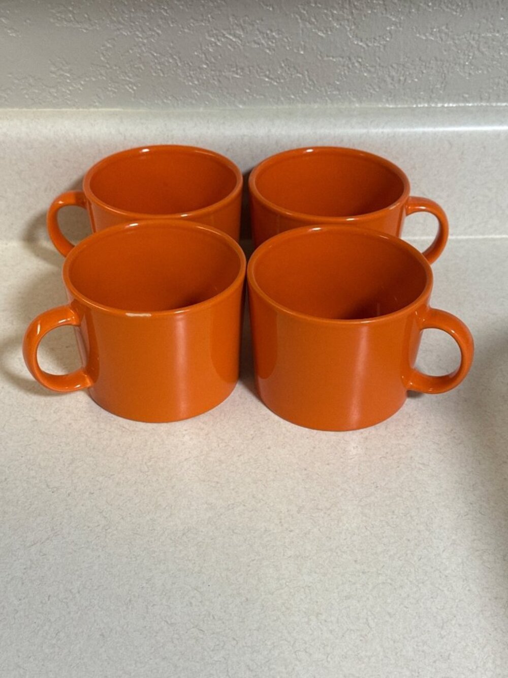 Set Of 4 Vintage Orange Ceramic Coffee Mugs - Retro Minimalist Kitchenware
